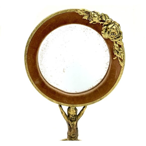 Vanity Mirror Double Faced Brass Cherub Design Victorian Style Antique Decor - Picture 2 of 7